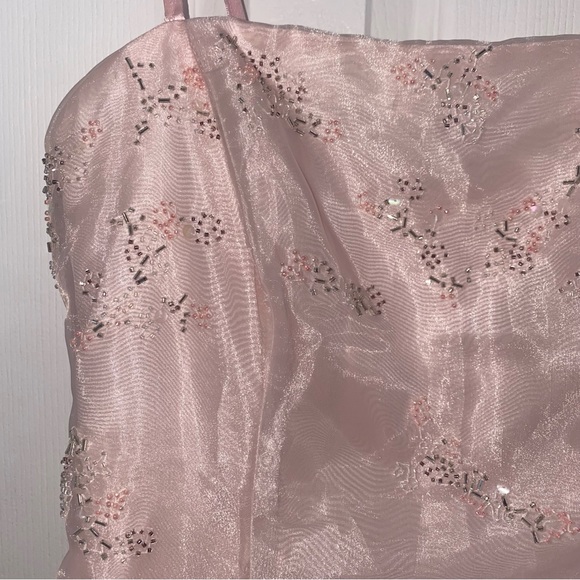 PASTEL PINK PROM DRESS SQUARE NECK SPAGHETTI STRAP EMBELLISHED - Picture 7 of 10